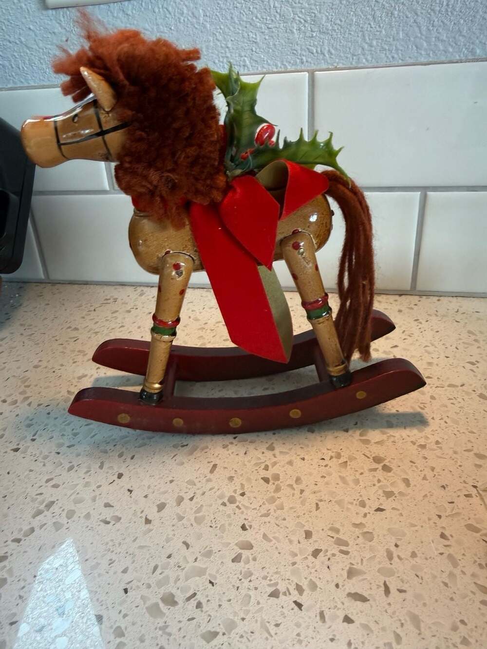 Vintage Hand-Painted Wooden Christmas Rocking Horse Decoration Item No. W2178